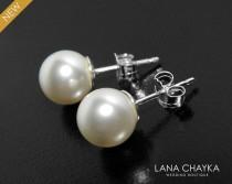 wedding photo - Pearl Bridal Earrings, Swarovski White or Ivory Pearl Earrings, Wedding Sterling Silver Pearl Studs, Bridesmaids Jewelry, Bridal Party Gift