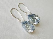 wedding photo - Dusty Blue Crystal Earrings, Blue Teardrop Silver Earrings, Swarovski Blue Shade Dangle Earrings, Pastel Blue Wedding Bridal Jewelry $21.00