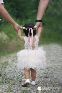 wedding photo - Blush Pink Flower Girl Dress, Boho Beach Wedding Dress, Princess Tutu Dress, Crochet Baby Dress