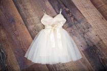 wedding photo - Ivory Tulle Flower Girl Dress, Boho Sequin Spring Dress, Beach Wedding, Birthday Girl Dress