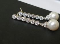wedding photo - Pearl Bridal Earrings, Swarovski 8mm White Pearl Silver Earrings, Pearl Drop Wedding Earrings, Pearl Wedding Jewelry, Pearl Dainty Earrings