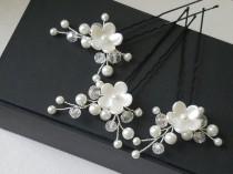 wedding photo -  Pearl Bridal Hair Pins, White Pearl Hair Pins, Set of 3 Pearl Floral Hair Pins, Wedding Head Pieces, Bridal Hair Pieces, Pearl Hair Jewelry,