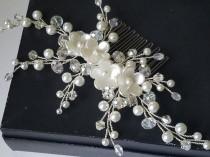 wedding photo -  Pearl Bridal Hair Comb, Wedding Pearl Crystal Hair Piece, White Pearl Silver Headpiece, Pearl Bridal Hair Jewelry, Pearl Floral Hair Piece