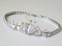 wedding photo - Bridal Cubic Zirconia Bracelet, Wedding Crystal Bracelet, Silver Cubic Zirconia Pear Bracelet, Bridal Jewelry, Wedding Sparkly Bracelet