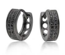 wedding photo -  Black Diamonds Men's Hoop Earrings In Black Rhodium 0.32 Carat Weight