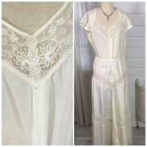 wedding photo - 1930s Vintage Ivory Casual Wedding Dress with Peek-A-Boo Lace / Casual Art Deco Wedding Dress / Simple Vintage Wedding Dress / 1930s Dress