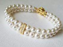 wedding photo -  White Pearl Bridal Bracelet, Pearl Cuff Bracelet, Swarovski Pearl Gold Bracelet, Wedding Pearl Bracelet, Bridal Jewelry, Pearl Gold Bracelet