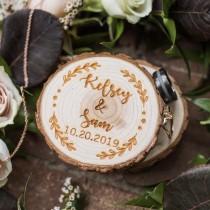 wedding photo - Personalized Wood Wedding Ring Box, Custom Wedding Ring Bearer Box,Rustic Engraved Ring Holder,Engagement I Do Box