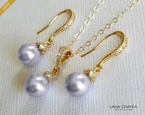 wedding photo -  Lavender Pearl Gold Jewelry Set, Swarovski 8mm Pearl Earrings&Necklace Set, Lilac Pearl Bridal Jewelry Set, Lavender Pearl Wedding Jewelry