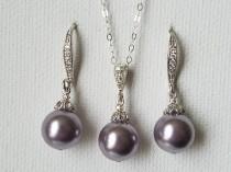 wedding photo -  Light Purple Pearl Set, Swarovski Mauve Pearl Earrings&Necklace Set, Light Purple Jewelry Set, Mauve Pearl Earrings, Purple Wedding Jewelry