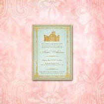 wedding photo - Downton Abbey Invitation  / Aqua & Gold / Highclere Castle / Tea Party Birthday Bridal or Baby Shower Anniversary Victorian Edwardian Rococo