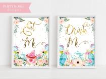 wedding photo - Alice In Wonderland Party Signs, Decor Onederland Girl's 1st Birthday Party Invitation, Mad Tea Party, Decoration Eat me Drink me party sign