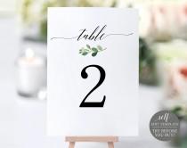wedding photo - Greenery Table Number Template, TRY BEFORE You BUY, 100% Editable Template, Wedding Table Numbers Printable, Instant Download