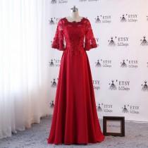 wedding photo - Newest Prom Evening Dresses Long Wine red High Quality Satin Wedding Dress Butterfly Long Sleeve Party Dress ,Pregancy Maxi Dress Lace