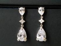 wedding photo -  Crystal Bridal Earrings, Cubic Zirconia Teardrop Silver Earrings, Crystal Dangle Earrings, Wedding Jewelry, Statement Bridal CZ Earrings