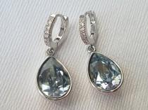 wedding photo -  Dusty Blue Crystal Hoop Earrings, Pastel Blue Teardrop Silver Earrings, Swarovski Blue Shade Dangle Earrings, Blue Wedding Bridal Jewelry