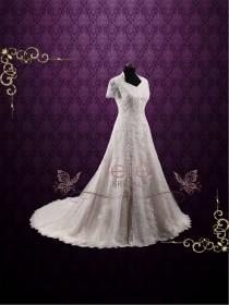 wedding photo - Vintage Inspired Modest Lace Wedding Dress with Sleeves, Church Wedding Dress, Classic Wedding Dress 
