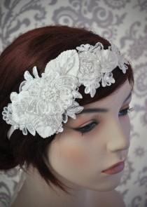 wedding photo - Lace Headpiece, Bridal Hair Accessories, Lace Headband, Bridal headband, Beaded Lace Hair Piece, white, ivory - 106HB