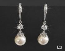 wedding photo -  Pearl Bridal Earrings, Swarovski White Pearl Chandelier Earrings, Wedding Pearl Dangle Earrings, Bridal Pearl Earrings, Pearl Bridal Jewelry