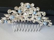 wedding photo -  Crystal Bridal Hair Comb, Wedding Blue Pearl Crystal Hair Piece, Light Blue Pearl Headpiece, Bridal Hair Jewelry, Crystal Silver Floral Comb