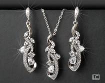 wedding photo -  Bridal Jewelry Set, Wedding Floral Earrings&Necklace Set, Chandelier Earrings Pendant Set, Bridal CZ Silver Jewelry, Bridal Party Gift