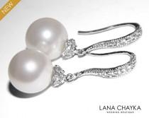 wedding photo -  White Pearl Silver Earrings, Pearl Drop Bridal Earrings, Swarovski 10mm Pearl Earrings, Bridal Jewelry, Pearl Dangle Earring Wedding Jewelry