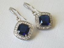 wedding photo -  Navy Blue Crystal Bridal Earrings, Blue Silver Crystal Earrings, Bridal Dangle Earrings, Chandelier Wedding Earrings, Bridal Jewelry