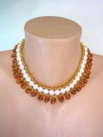 wedding photo -  Amber And Pearl Choker, Pearl And Amber Glass, Glass Bead Collar, Vintage French Pearl Choker, Bridal Jewelry, Cognac Topaz