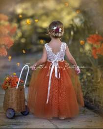 wedding photo - Burnt Orange Flower Girl Dress, Rust Flower Girl Dress, lace flower girl dress, Rustic flower girl dress, Boho Flower Girl Dress, Fall Dress