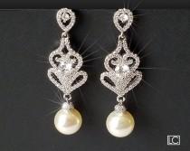 wedding photo -  Pearl Chandelier Bridal Earrings, Swarovski Ivory Pearl Dangle Earrings, Pearl Bridal Jewelry, Wedding Pearl Jewelry, Pearl Silver Earrings