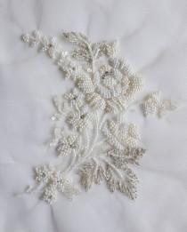 wedding photo - Hand-made motif with pearl flowers and ivory-silver threadwork
