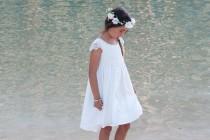 wedding photo - Beach Flower Girl Dress, Elegant Flower Girl Dress, Cap Sleeve Flower Girl Dress, Beach Flower Girl Dresses, Lace Flower Girl Dresses
