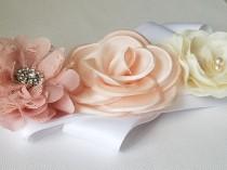 wedding photo -  White Dusty Pink Wedding Sash, Floral Dress Sash, White Pastel Pink Bridal Belt, Maternity Sash, Embellished Flower Sash, Bridal Rustic Belt