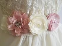 wedding photo -  White Blush Pink Wedding Sash, Pastel Pink Flower Sash, Maternity Sash, White Light Pink Bridal Sash, Floral Dress Sash, Bridal Pink Belt