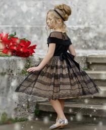 wedding photo - Black Flower Girl Dress, Special Occasion Dress, Black Lace Dress for Girls, Rustic Flower Girl Dresses, Bohemian Flower Girl Dress,  Dress