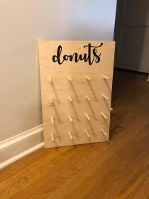 wedding photo - Wedding Donut Wall, Donut Board For Wedding, Rustic Donut Stand, Donut Board, Donut Bar Wedding, Doughnut Board, Dessert Bar For Weddings