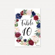 wedding photo - Elegant Navy and Burgundy Wedding Table Numbers Template - DIY Table Numbers for a Wedding, Editable Printable Table Numbers, Digital