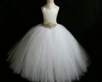 wedding photo - White corset dress/White rhinestone belt flower girl dress/Bridesmaid dress(FULLY LINED/many colors available)