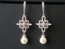 wedding photo -  Chandelier Bridal Earrings, White Pearl Wedding Earrings, Swarovski Pearl Earrings, Pearl Dangle Earrings, Statement Earrings Bridal Jewelry