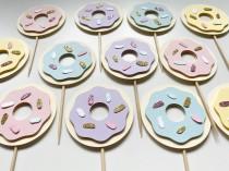 wedding photo - 6 Donut Cupcake Toppers, Donut Topper, Donut Picks, Donut Decorations, Donut Grow Up Theme, Sweet One, Two Sweet, Donut Party Supplies