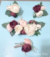 wedding photo - Burgundy, Blush and Ivory Cake Flowers, Wedding Cake Flowers, Floral Cake Topper