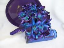 wedding photo - Christy's Bridal Bouquet with Purple Hydrangeas Blue Galaxy Star and Blue Violet CA Dendrobium Orchids OR Choose Blue Hydrangeas