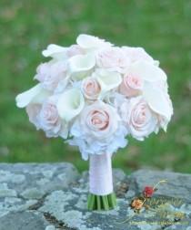 wedding photo - Real Touch Wedding Bouquet / Pink Wedding Bouquet / Large Real Touch Wedding Bouquet / Calla Lily Wedding Bouquet / Pink Rose Bouquet