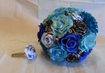 wedding photo - Mossy Oak Camo True Timber Blue Camo Blue Silk Flowers Bullet Bouquet