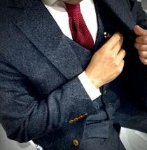 wedding photo - Black Herringbone Tweed 3 Piece Suit