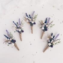 wedding photo - Lavender boutonniere, Lilac Button hole, Purple White Groomsman boutonniere, Summer wedding, Rustic wedding, Fiance boutonniere