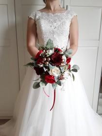 wedding photo - Red bouquet/ Christmas wedding flowers/Red bridal bouquet/Bridesmaid posie/ wedding flowers/winter bouquet/winter wedding/ Red rose bouquet