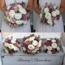 wedding photo - Wedding bouquet, Dusty Rose, mauve  and  Ivory Bridesmaids bouquet, Wedding Flowers, custom bouquet, Corsage, bridal Flower Package
