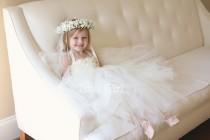 wedding photo - Ivory Flower Girl Dress, Tutu Dress with Flowers, Ivory Flower Girl Dress - DESIGN YOUR OWN