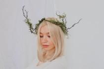 wedding photo - Elven Queen Woodland Crown, Artificial Green Ivy Bridal Crown,  Wild Twig bridal crown, leaf crown, Forest Crown